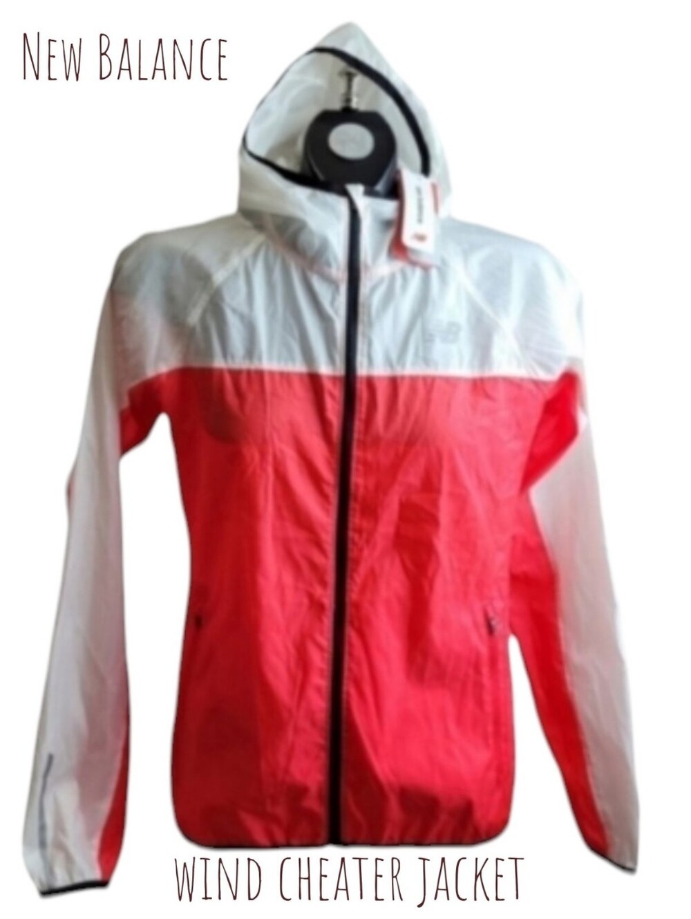 New Balance Women wind cheater jacket sheer packable Running Jacket Red White S